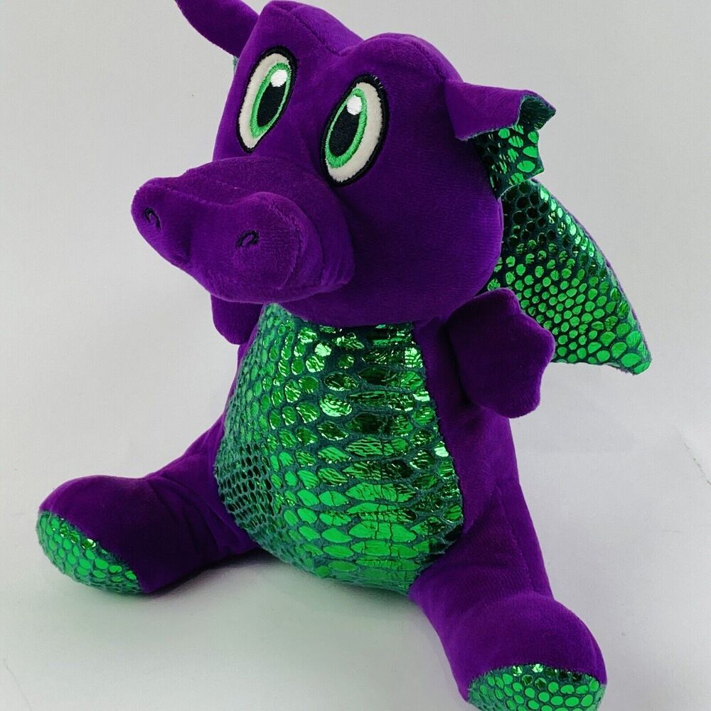 Kellytoy Green Purple Dragon Plush Toy 2018 Shimmer Shiny Wings Sitting Mystical
